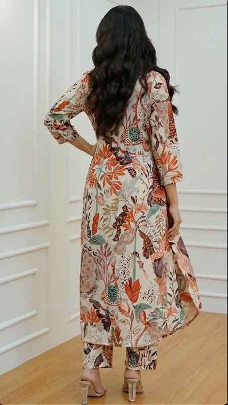 Anarkali Kurta-Set – Viscose Printed Kurta & Straight Pant | kurtis| Festive Indian Traditional Outfit Dress for Functions  Back